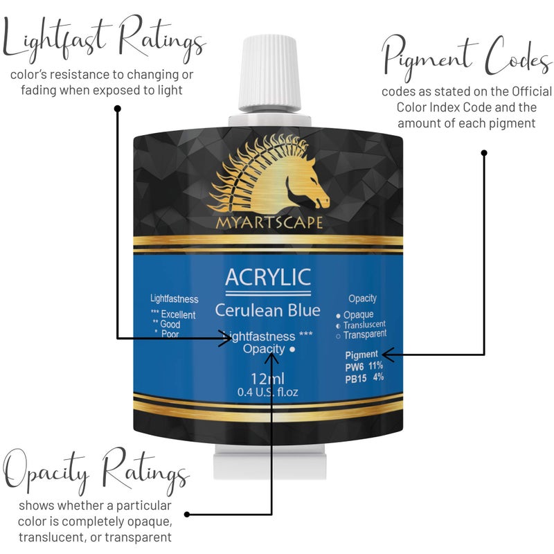 MyArtscape Acrylic Paint Set - 48 x 12ml Tubes - Lightfast - Heavy Body - Non Fading - Vibrant Colors - Artist Quality Painting Supplies - Professional Grade Paints - Image 5